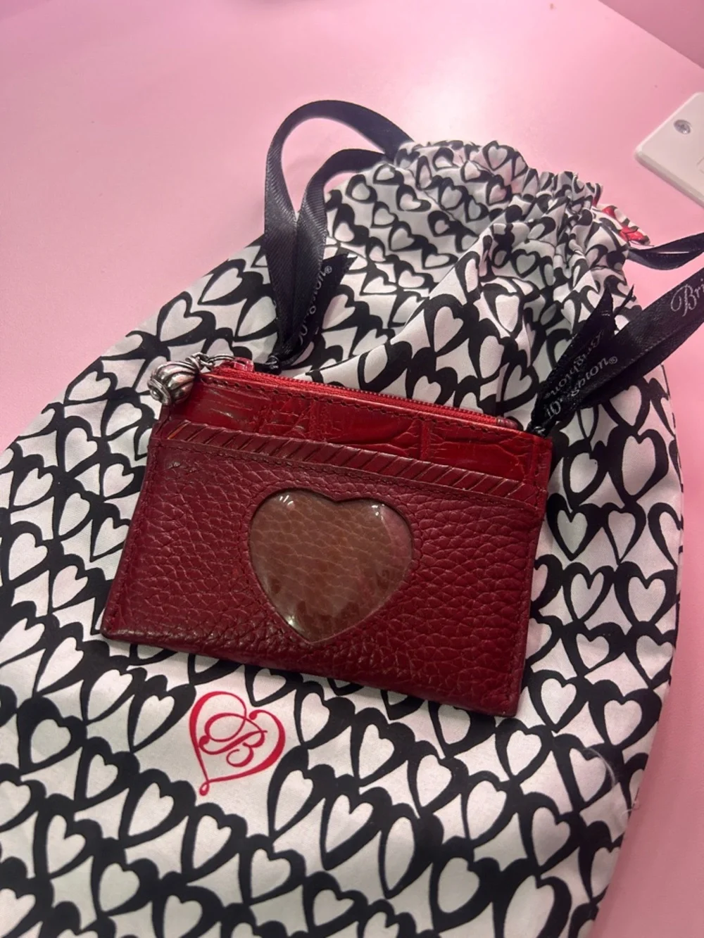 Brighton Red Leather Heart Card Holder with dust bag - Picture 2 of 5